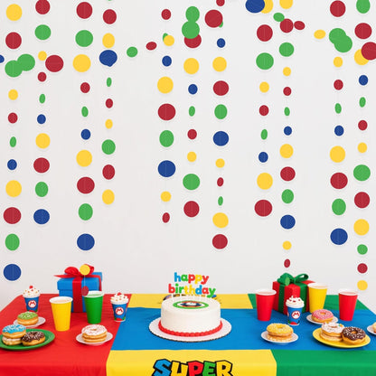 Super Mario Party Decorations Circle Dot Garland Red Blue Yellow Green Hanging Paper Polka Dot