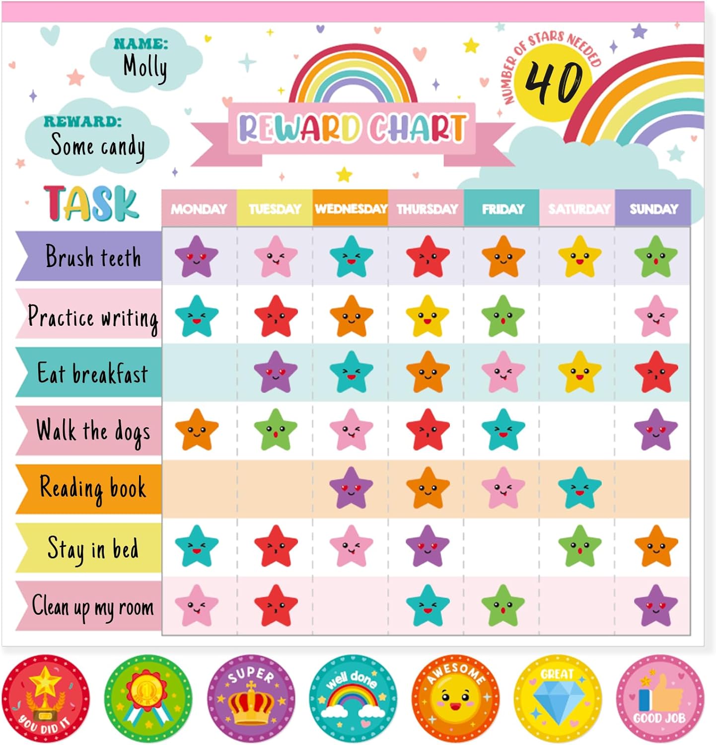 Reward Chart for Kids,Magnetic Behavior Chore Chart for Kids at Home,26 Rainbow White Chore