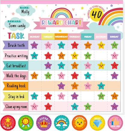 Reward Chart for Kids,Magnetic Behavior Chore Chart for Kids at Home,26 Rainbow White Chore