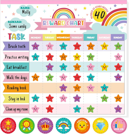 Reward Chart for Kids,Magnetic Behavior Chore Chart for Kids at Home,26 Rainbow White Chore