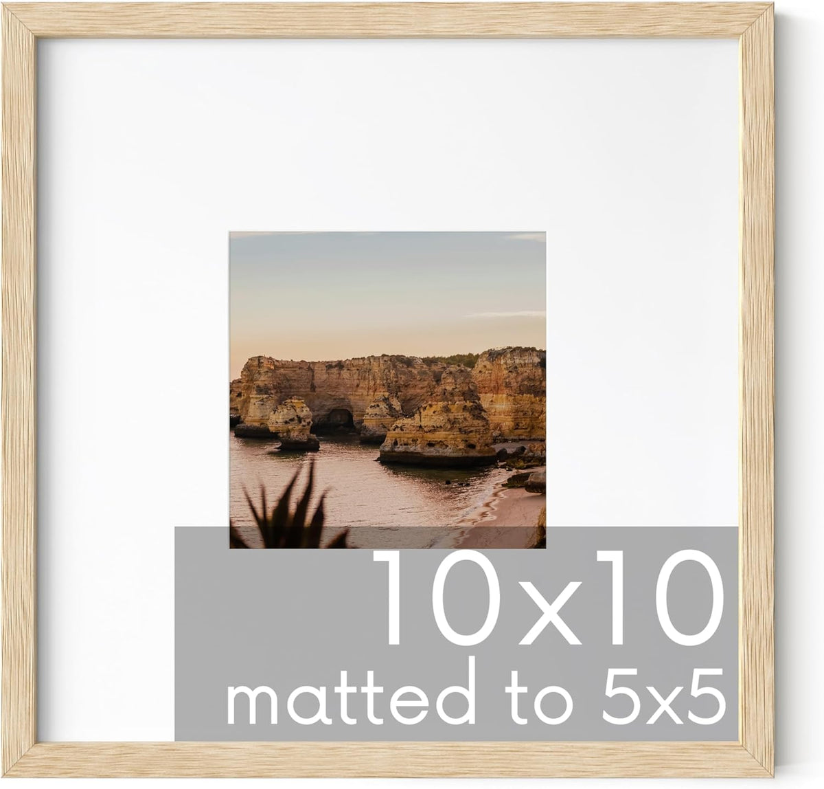 HAUS AND HUES Solid Oak 10”x10” Picture Frame Matted to 5”x5” - 10x10 Wood Frame for Wall, Square