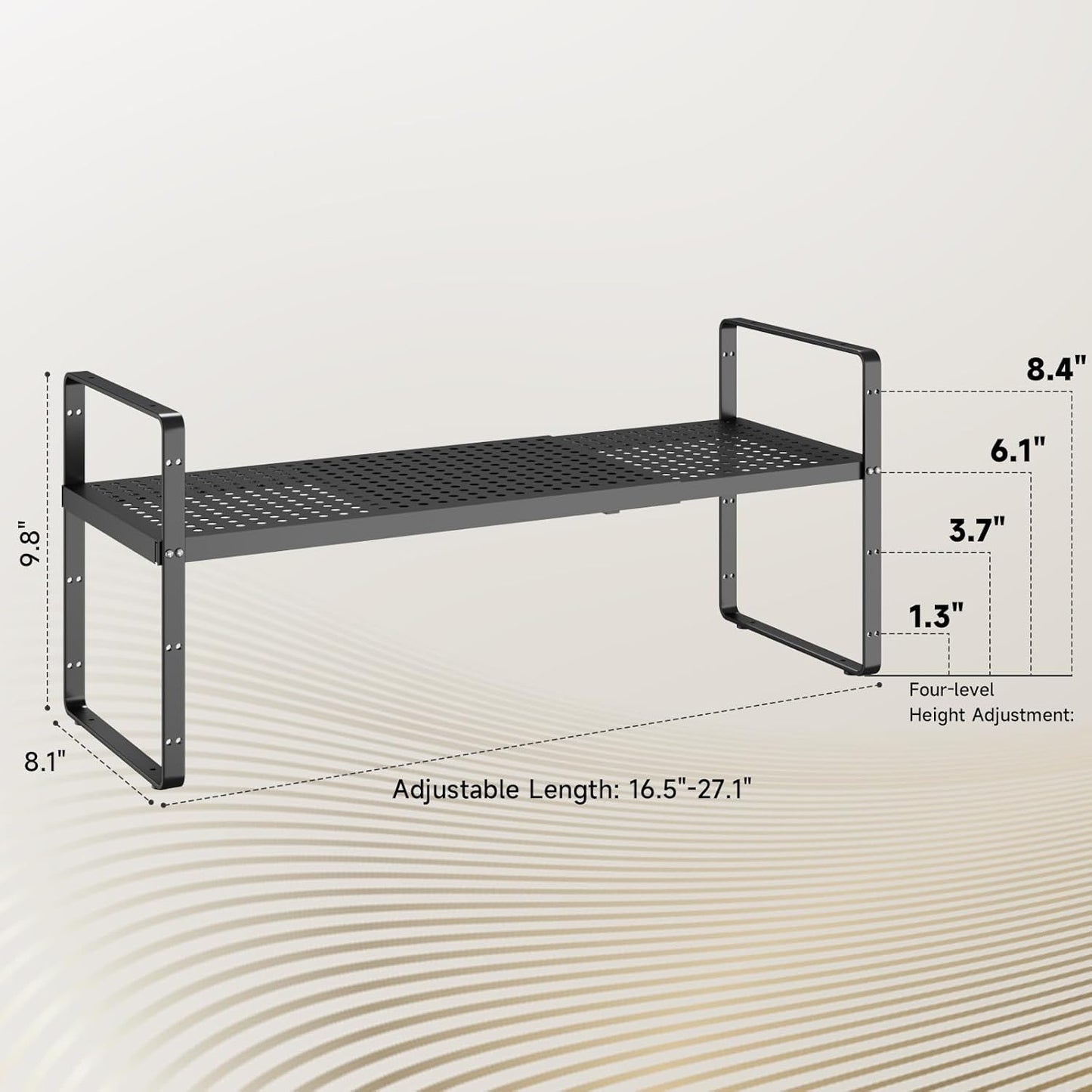 Hole Pattern Expandable Shelf Organizer,1Pack 8.1" Wide Easy to Assemble Cabinet Organizer Shelf