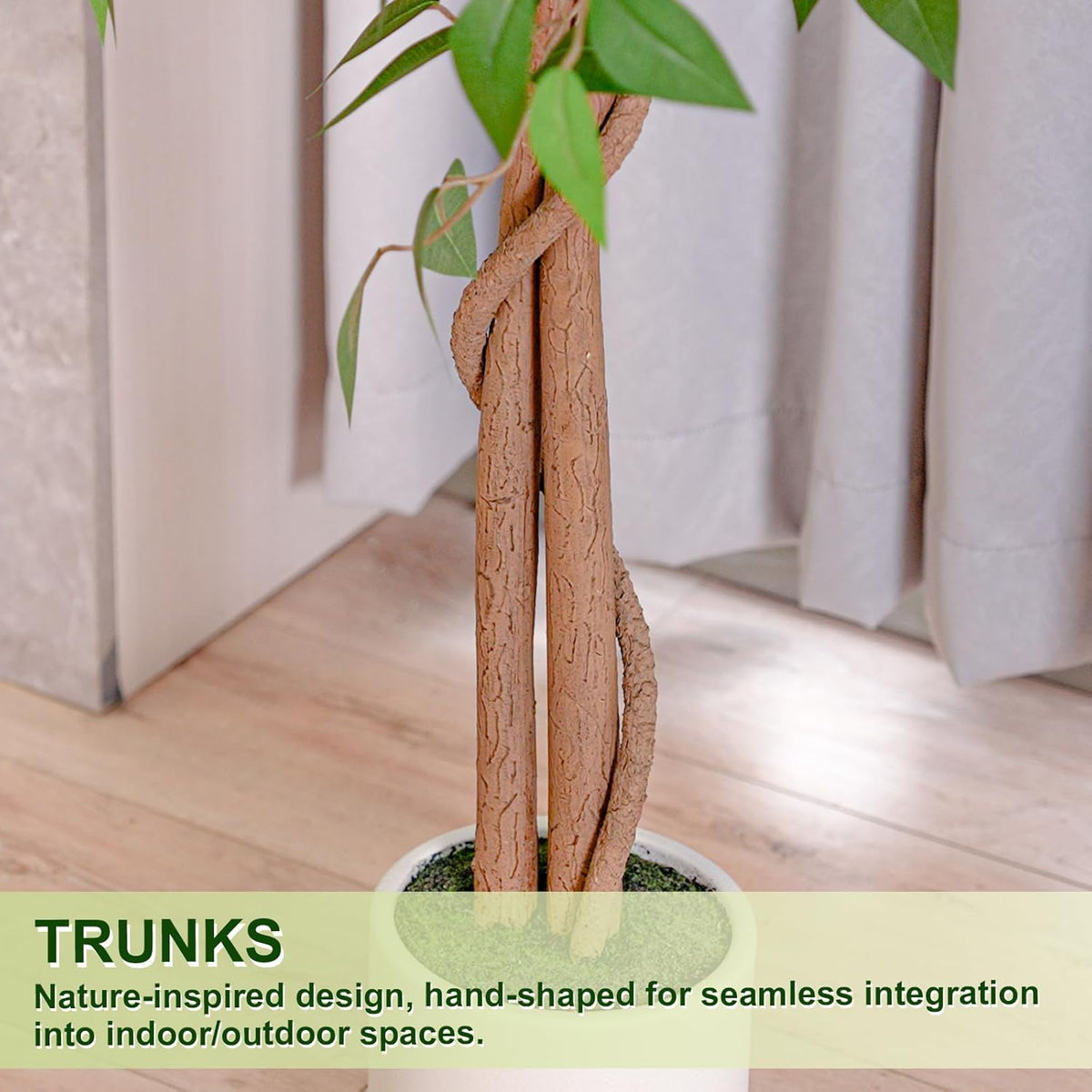 6FT Artificial Ficus Tree with White Planter, Realistic Faux Silk Indoor Outdoor Plant for Home