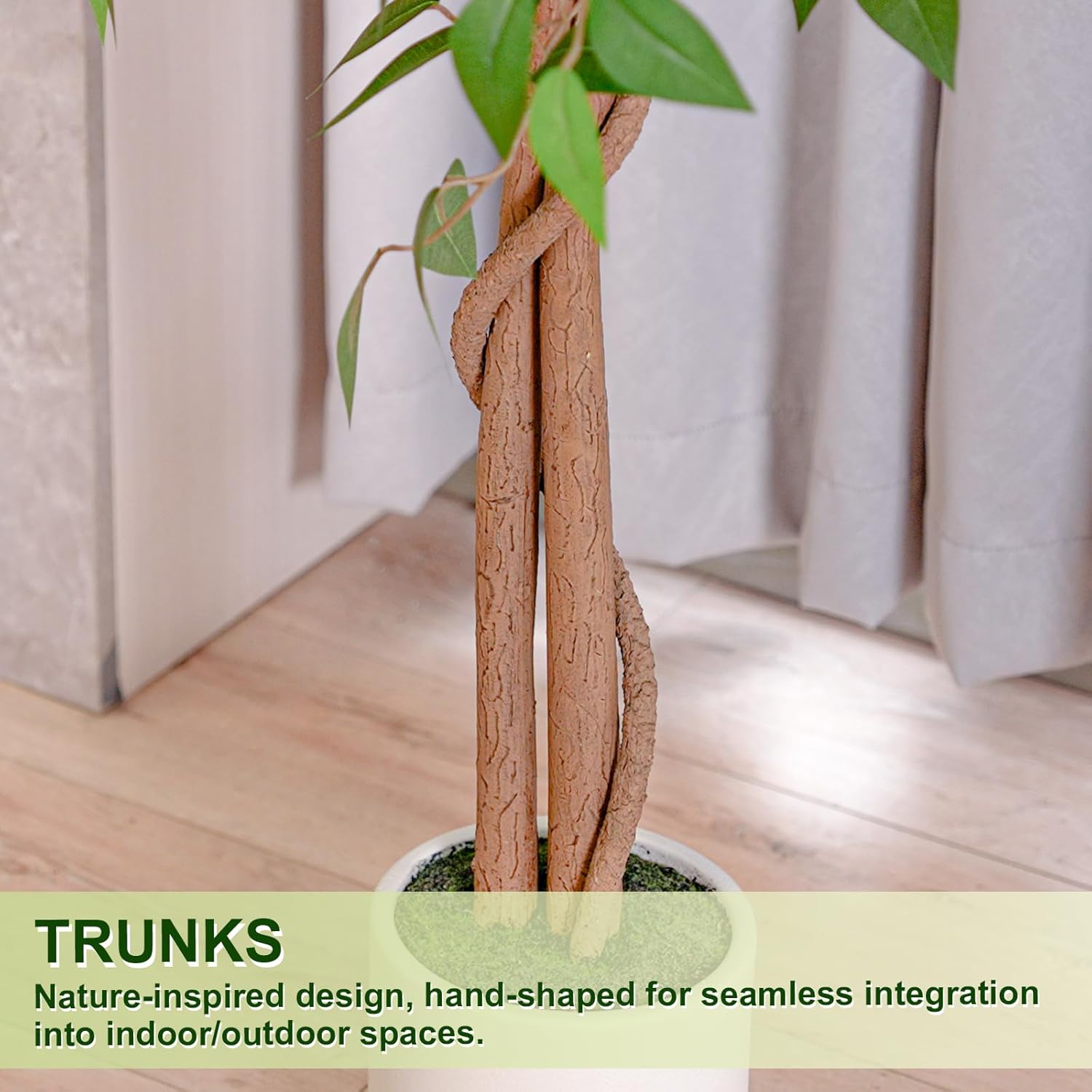 5FT Artificial Ficus Tree with White Planter, Realistic Faux Silk Indoor Outdoor Plant for Home