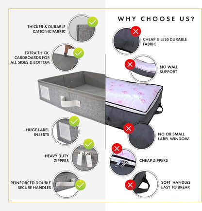 HOMELUX THEORY 2pc Under Bed Storage Containers, Bedroom Under the Bed Drawer Storage Organizer