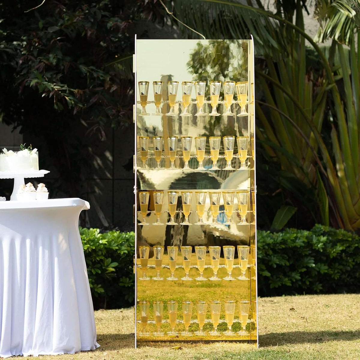 Tableclothsfactory Gold Mirror Finish 5-Tier Wine Glass Stemware Rack, 40 Champagne Flute Holder