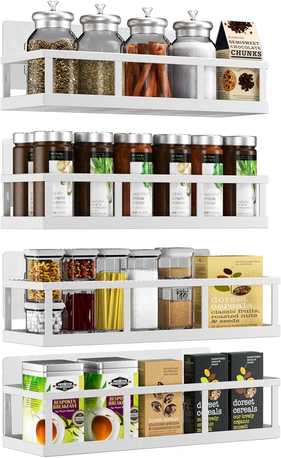 Spice Rack Wall Mounted, 4 Pack Pantry Door Organizer & Hanging Storage Baskets Organizer Wall