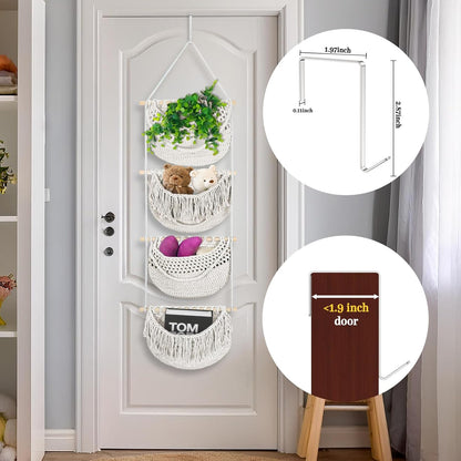 4 Tier Hanging Fruit Basket for Kitchen, 4 Pack Detachable Cotton Crocheted Wall Hanging Baskets