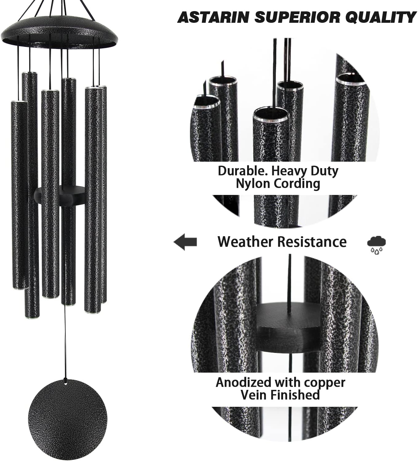 Sympathy Memorial Wind Chimes, 36' with 6 Metal Tubes, Outdoor Deep Tone for Garden, Christmas