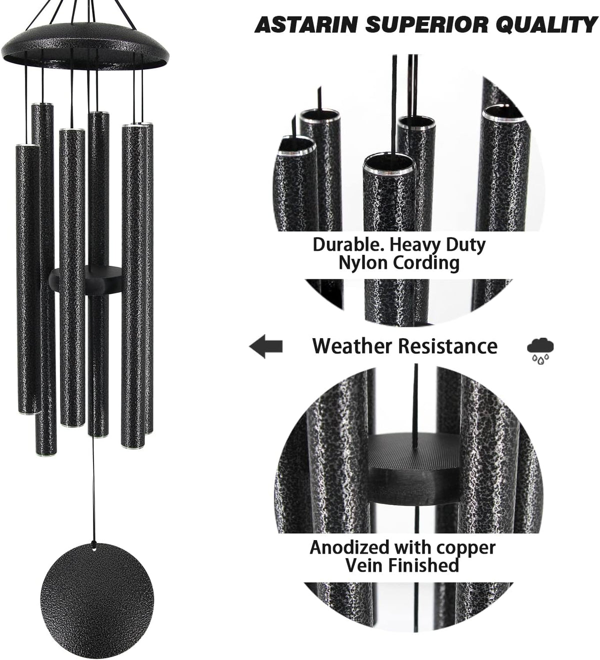 Sympathy Memorial Wind Chimes, 36' with 6 Metal Tubes, Outdoor Deep Tone for Garden, Christmas