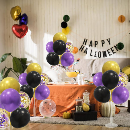 Halloween Decorations Balloon Stand with Purple Black and Gold Balloons Balloon Centerpieces for
