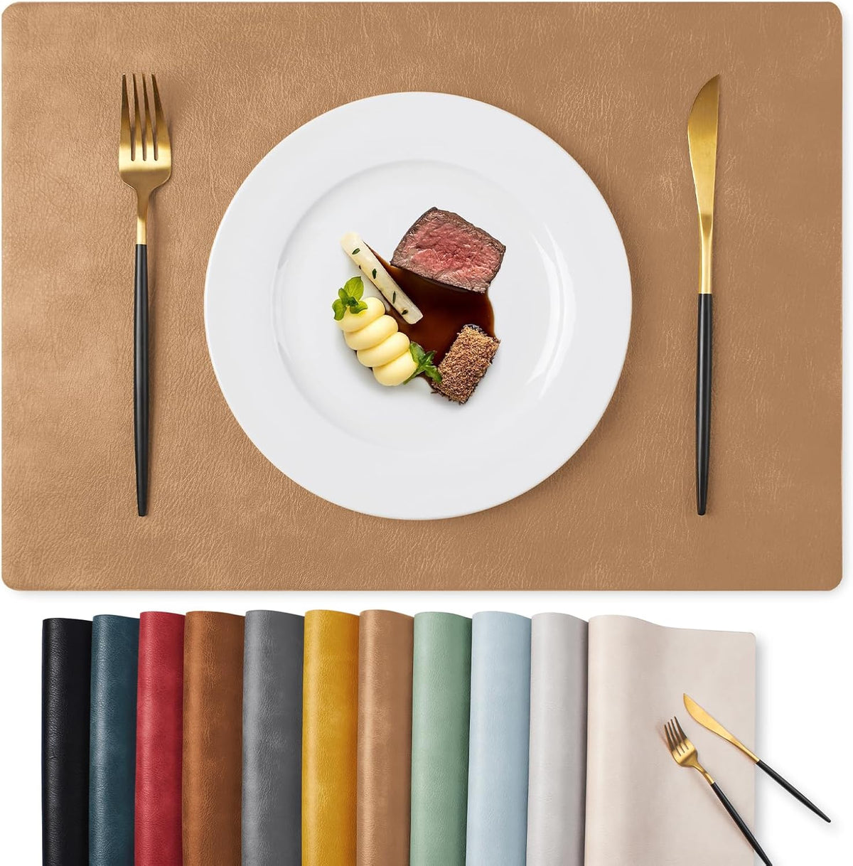 MOSAYT Vinyl Placemats Set of 8-12 X 17 Inch - Faux Leather 100% Waterproof Oil-Proof Wipeable PU