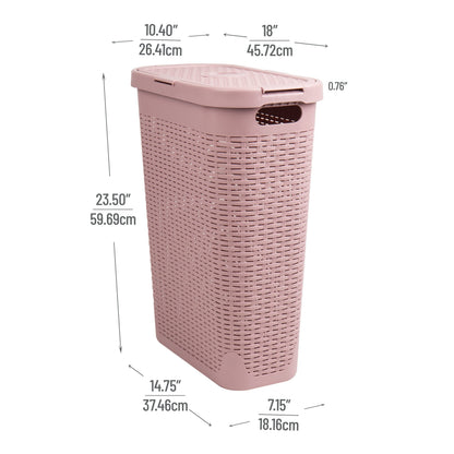 Mind Reader Slim Laundry Hamper with Lid, 40L Clothes Basket, Narrow Tapered Design with Ventilated