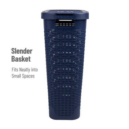 Mind Reader Slim Laundry Hamper with Lid, 40L Clothes Basket, Narrow Tapered Design with Ventilated