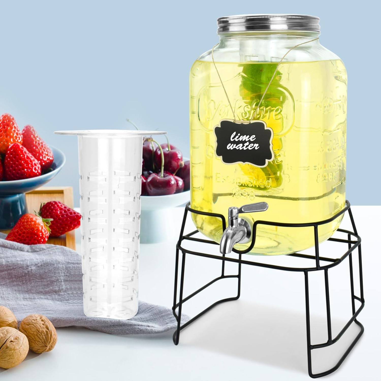 2 Gallon Glass Drink Dispensers For Parties,Beverage Dispensers With Stand And 100% Leakproof