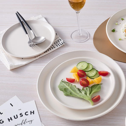 Stone Lain Jules Stoneware Dinnerware, Plates and Bowls, Dish Set for 4, Off White, Microwave &