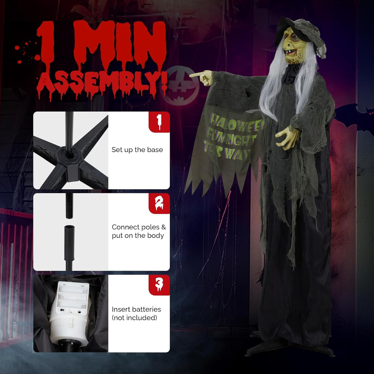 AW Animated Halloween Decorations,Scary Witch,6 FT Life Size Standing Clown,Motion/Sound Activated