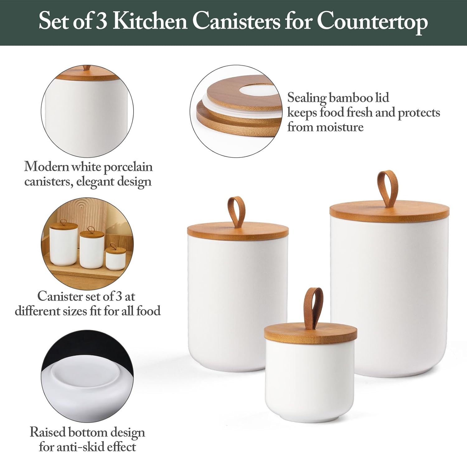 Ceramic Canisters Sets for Kitchen, Airtight Canister with Bamboo Lid, Ceramic Coffee Canister