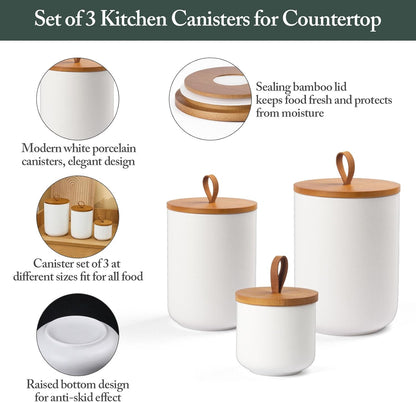 Ceramic Canisters Sets for Kitchen, Airtight Canister with Bamboo Lid, Ceramic Coffee Canister