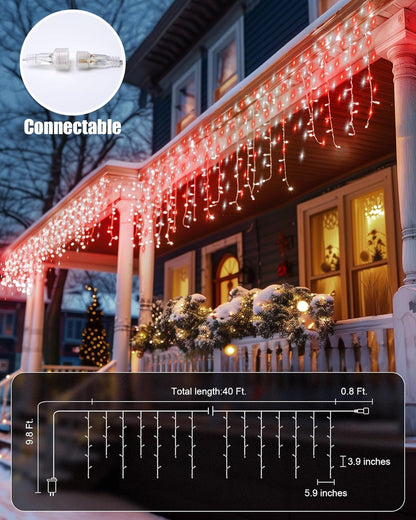 Brightown Icicle Lights - 40Ft Outdoor Christmas Lights with 81 Drops, 432 LED, Built-in Timer