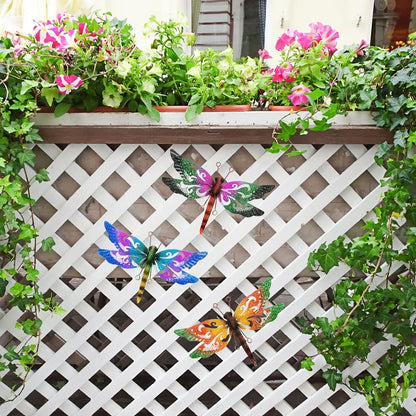 Metal Dragonfly Wall Decor, 3 Pack Colorful Dragonfly Outdoor Decor, Metal Outdoor Wall Art for