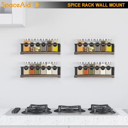 SpaceAid Spice Rack with 24 Spice Jars, 386 Spice Labels, Chalk Marker and Funnel, Wood Hanging