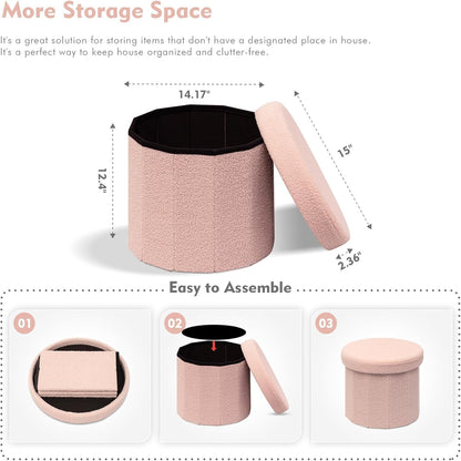 B FSOBEIIALEO Storage Ottoman Cube, Round Ottomans with Storage Foot Stool Footrest for Lving Room