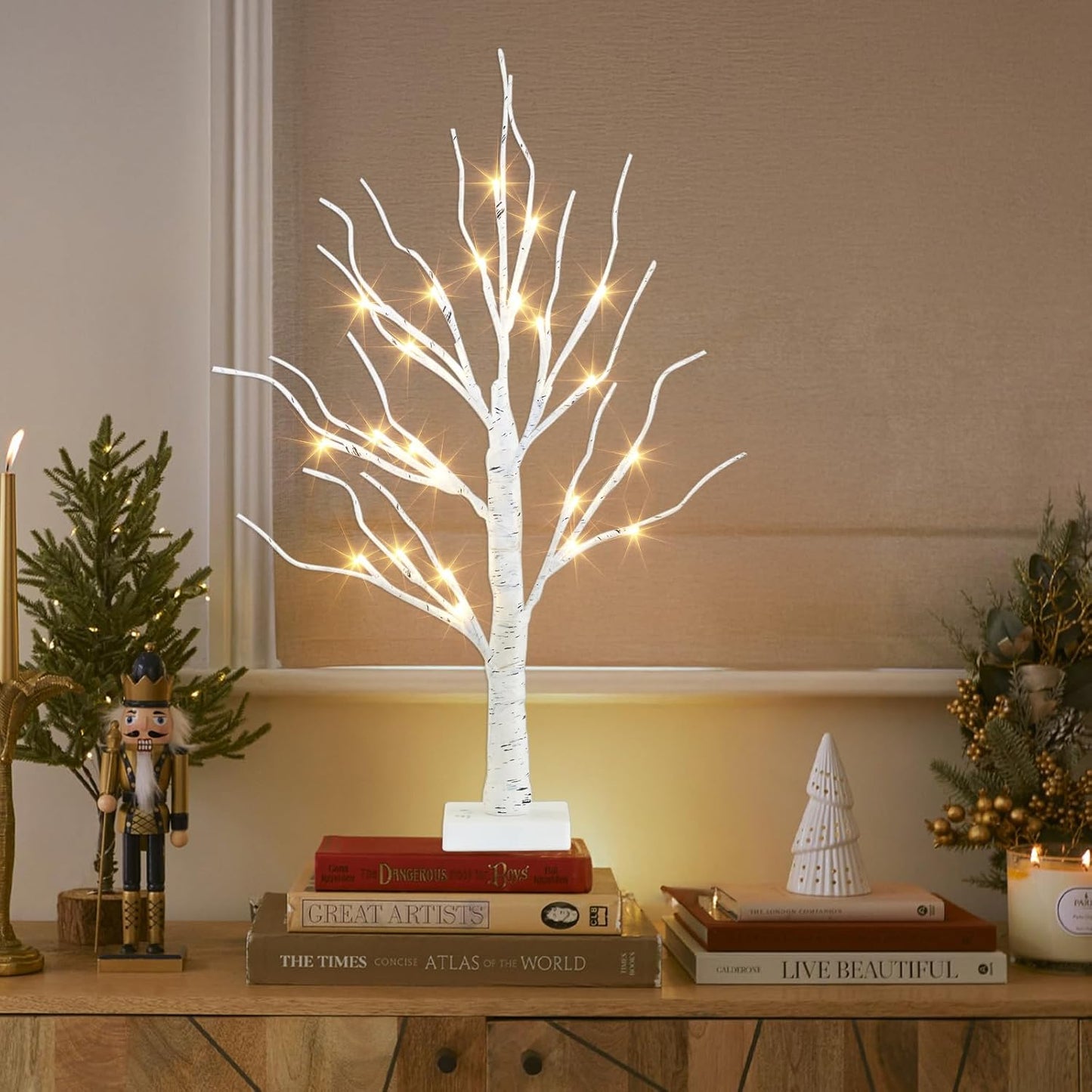PEIDUO Artificial Tree for Easter Decorations, 2 FT Birch Tree with LED Lights, Warm White Fairy