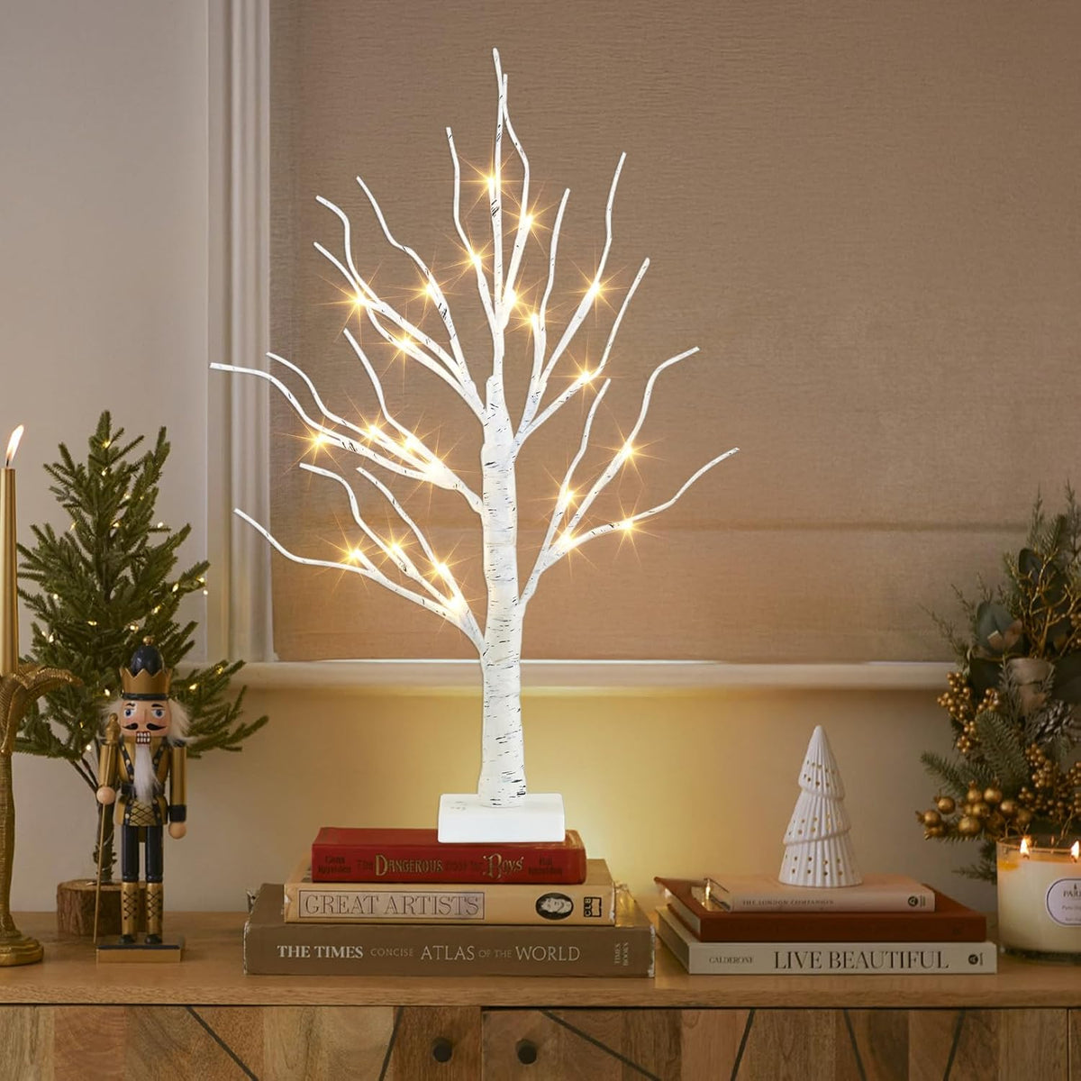 PEIDUO Artificial Tree for Easter Decorations, 2 FT Birch Tree with LED Lights, Warm White Fairy