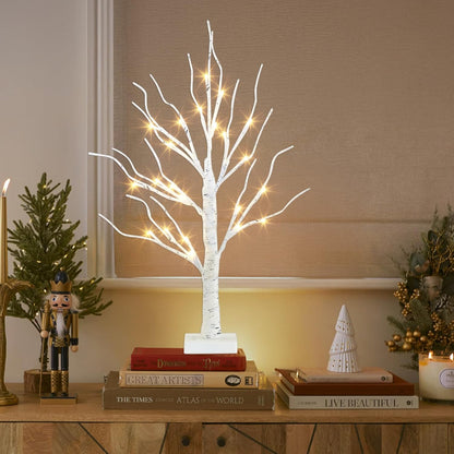 PEIDUO Artificial Tree for Easter Decorations, 2 FT Birch Tree with LED Lights, Warm White Fairy