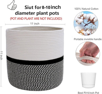 Cotton Rope Plant Basket Modern Woven Basket for 10" Flower Pot Floor Indoor Planters,Storage