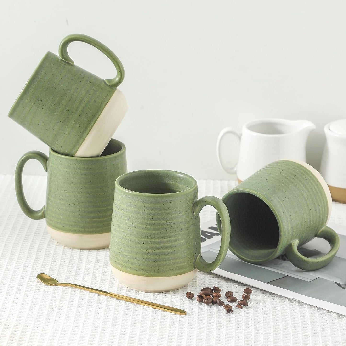 Hasense Porcelain Coffee Mugs Set of 4, 15 Oz Large Coffee Cups, Latte Cup with Handle, Tea Mugs