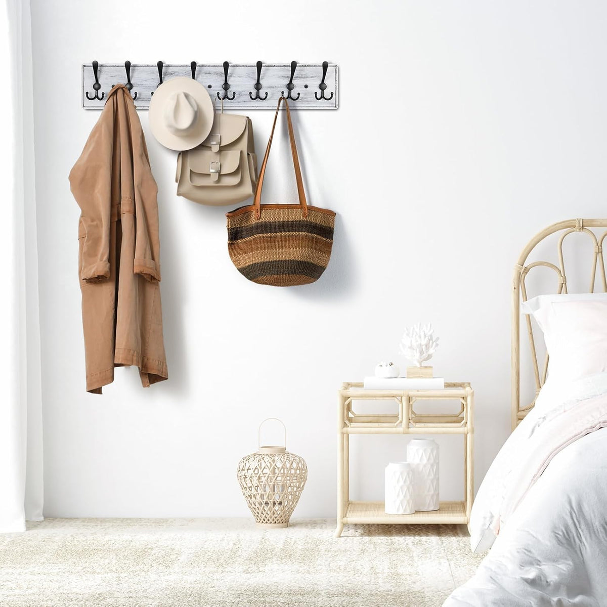 Coat Rack Wall Mount, Wooden Heavy Duty Coat Rack for Wall,8 Triple Coat Hanger Hooks for Hanging