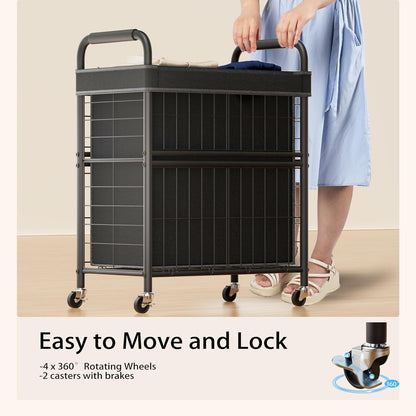 Laundry Hamper 2 Section, 110L Rolling Laundry Sorter Basket with Wheels, 2 Compartment Clothes