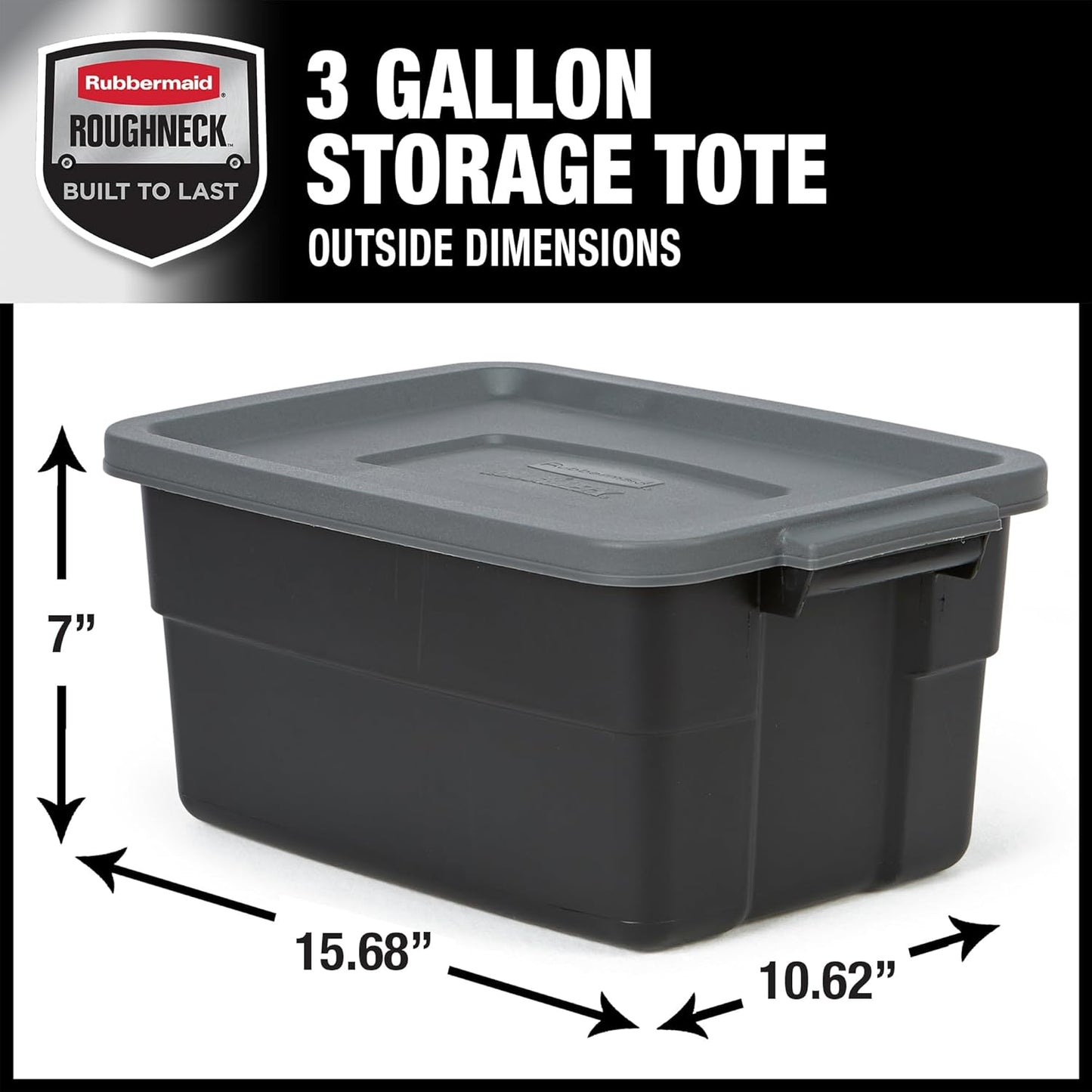 Rubbermaid Roughneck Tote 3 Gal, 6 Pack, Made in USA, Black & Gray, Rugged Plastic Stackable