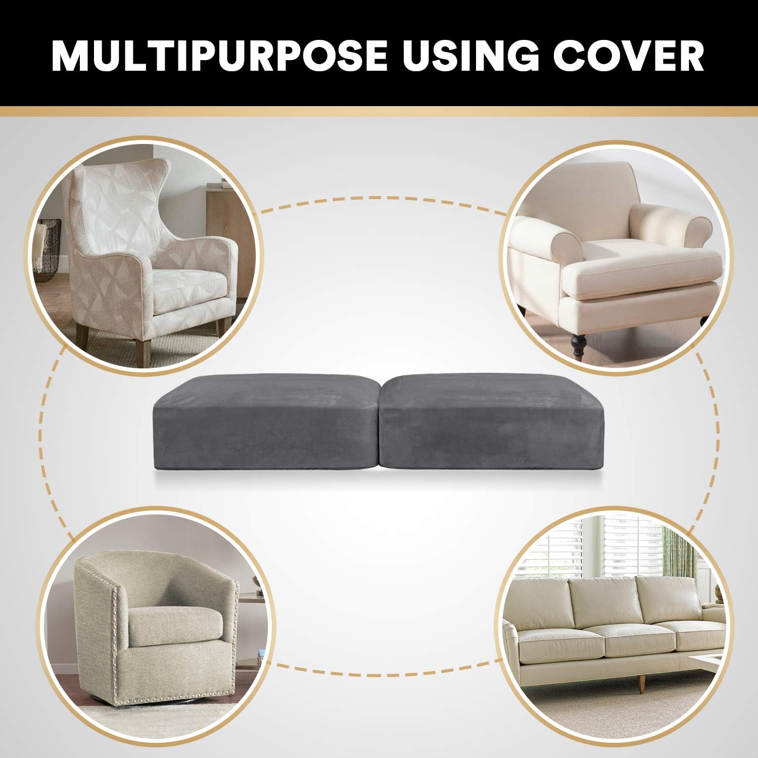 PrinceDeco Stretch Velvet Couch Cushion Covers for Individual Cushions Sofa Cushion Cover Seat