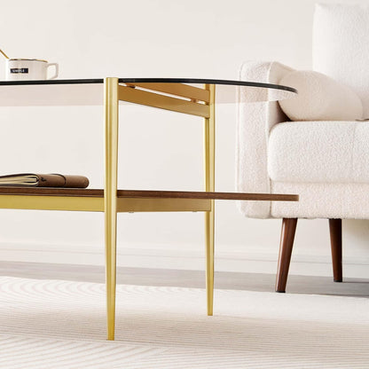 Oval Glass Coffee Table, Mid-Century Modern Design, L41 x W21 x H17 inch, for Living Room, 2-Tier