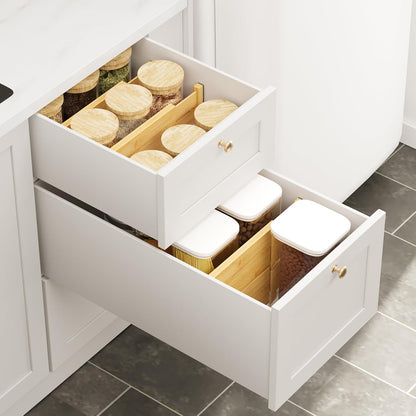 BAMEOS 4" High Bamboo Drawer Dividers - Adjustable Small Drawer Organizer - Kitchen, Dresser