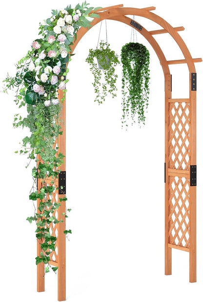 Giantex 7.7FT Wooden Garden Arbor Trellis, Outdoor Pergola Arch with Climbing Plant Support, Wood
