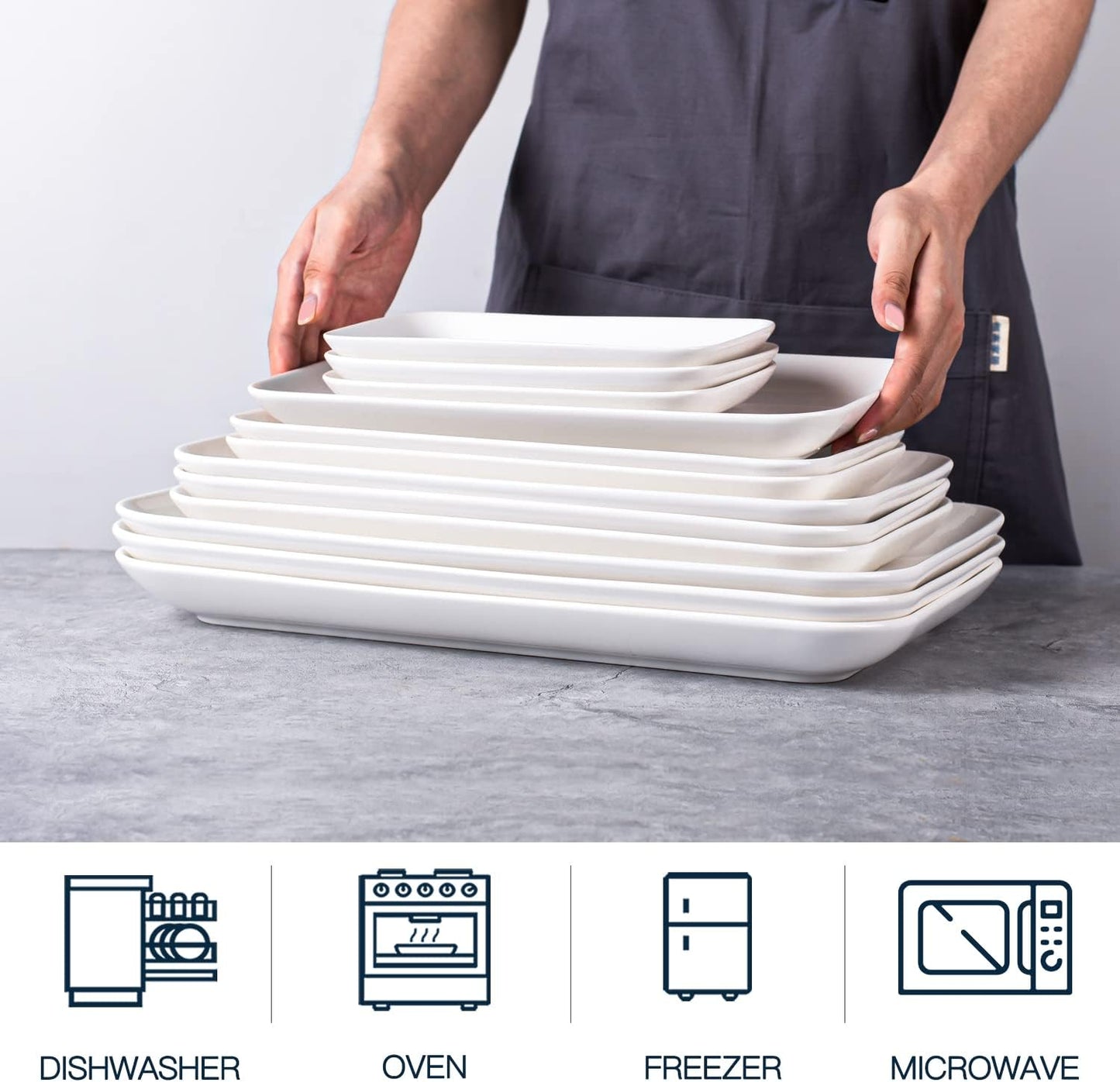 DELLING Large Serving Platter Set 12in White Rectangular Serving Plates/Salad Dish - Big Serving