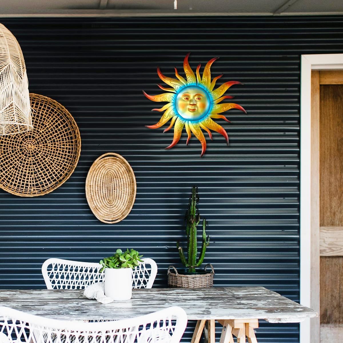 Large Metal Sun Wall Art Decor - 23.6 inches Outdoor Wall Decor,Sun Face Sculpture for Garden
