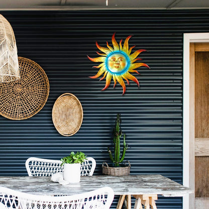 Large Metal Sun Wall Art Decor - 23.6 inches Outdoor Wall Decor,Sun Face Sculpture for Garden
