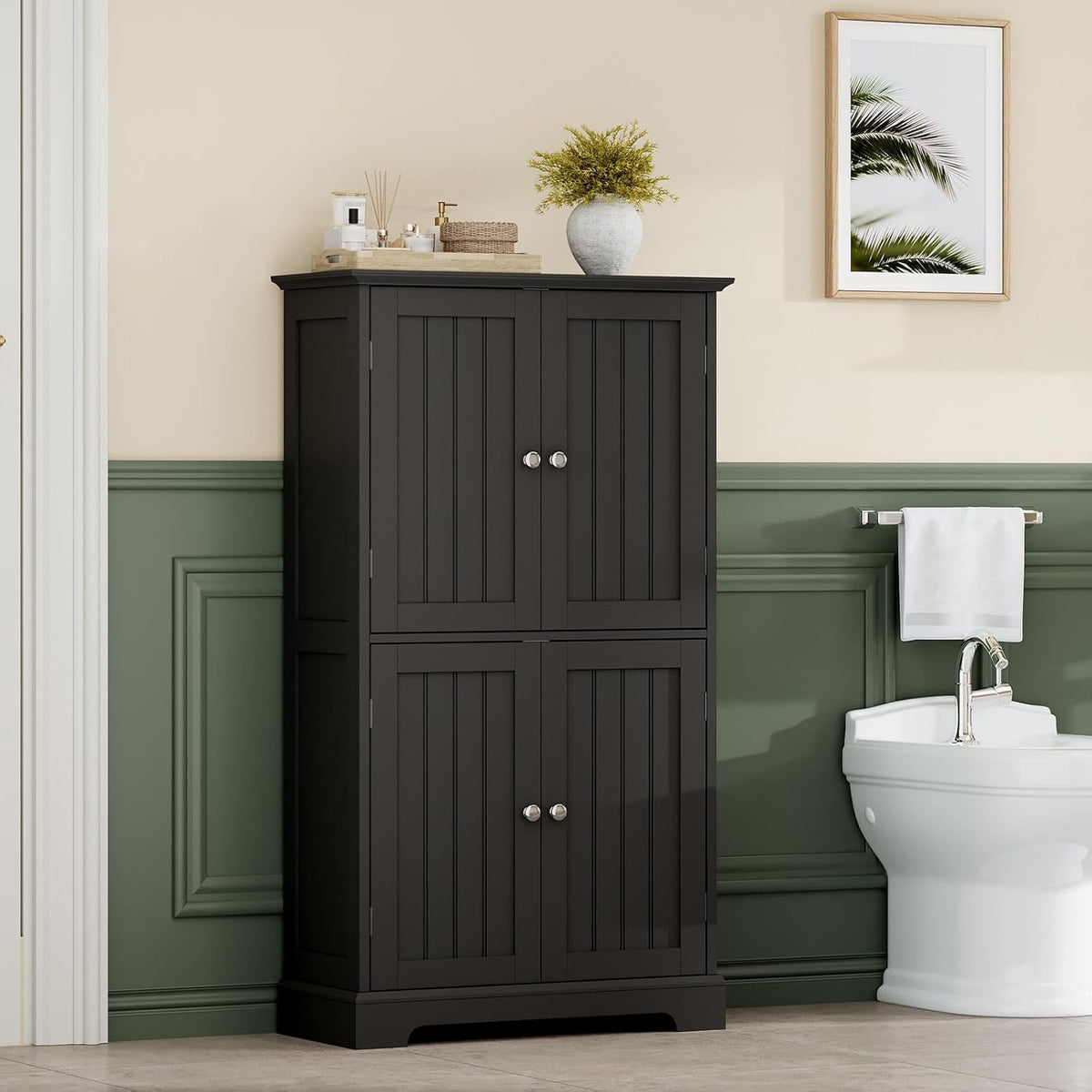 ChooChoo Bathroom Floor Cabinet, Modern Bathroom Storage Cabinet with 4 Doors and Adjustable