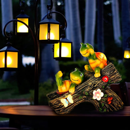 Garden Turtle Figurines Outdoor Decorations, Solar Statue Sweet Frog Face Turtles Decor with 4 LED