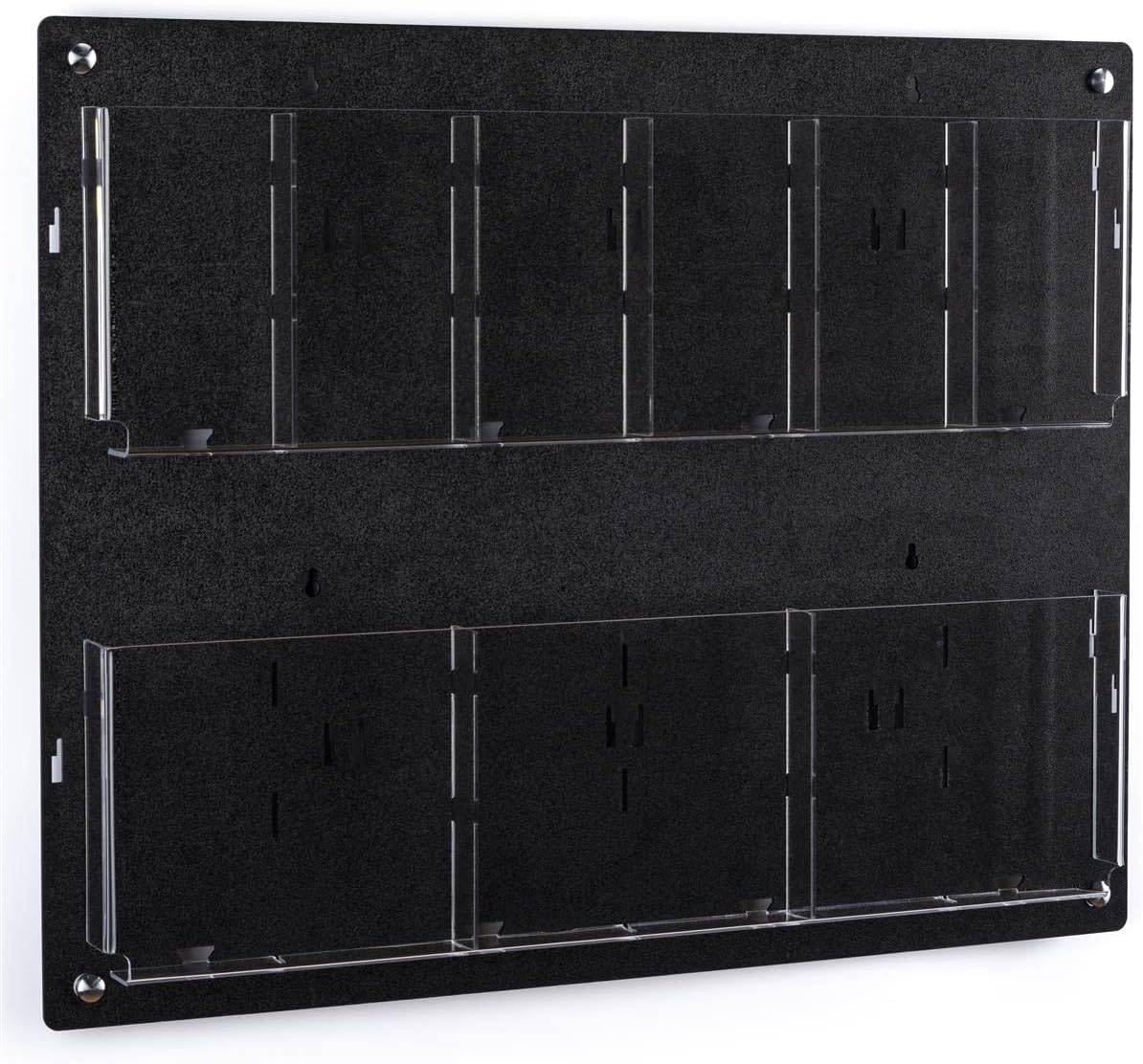 Displays2go Tiered Brochure Rack for Wall, 6-12 Adjustable Pockets, Frameless Acrylic - Black