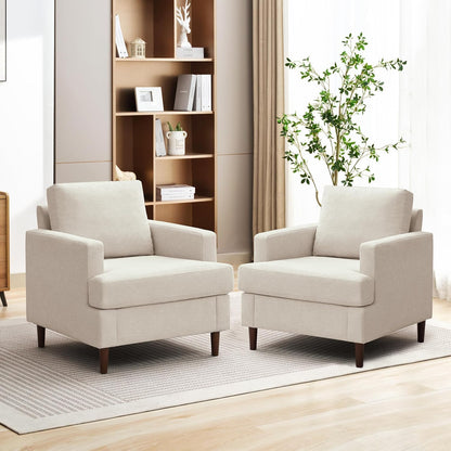 Mid-Century Accent Chair,Modern Linen Fabric Armchair for Living Room,Comfy Upholstered Reading