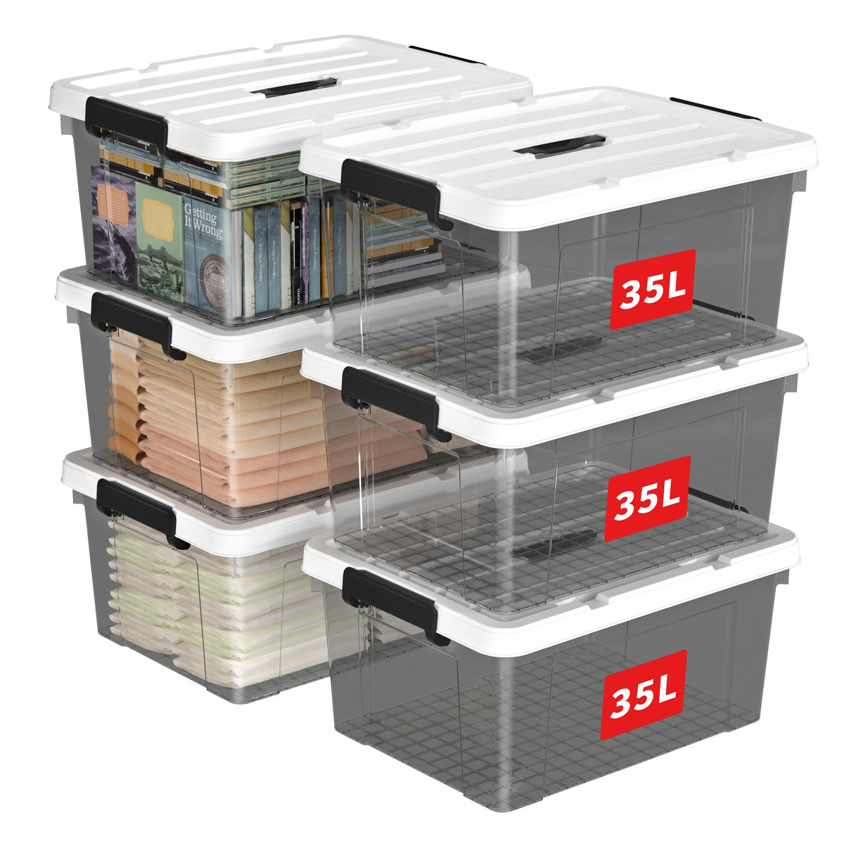 Cetomo Lidded Storage Bin with Handle, Tote Organizing Container with Durable Lid and Secure