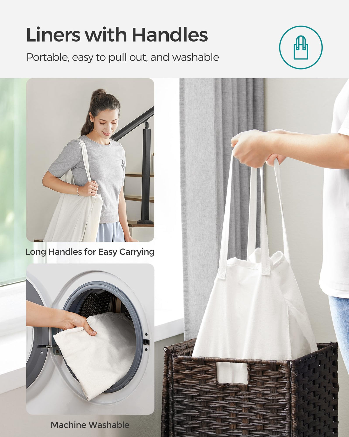 SONGMICS Laundry Hamper with Lid, 17.2 Gallon (65 L) Synthetic Rattan Clothes Laundry Basket with