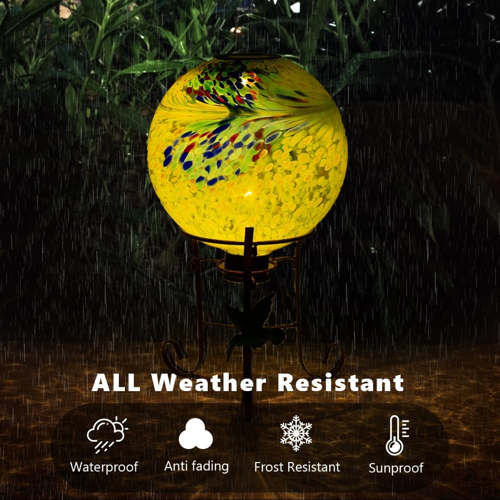 10" Diameter Solar Gazing Ball and 8.5" Metal Stand Indoor Outdoor Glass Globe Sphere Yard Art