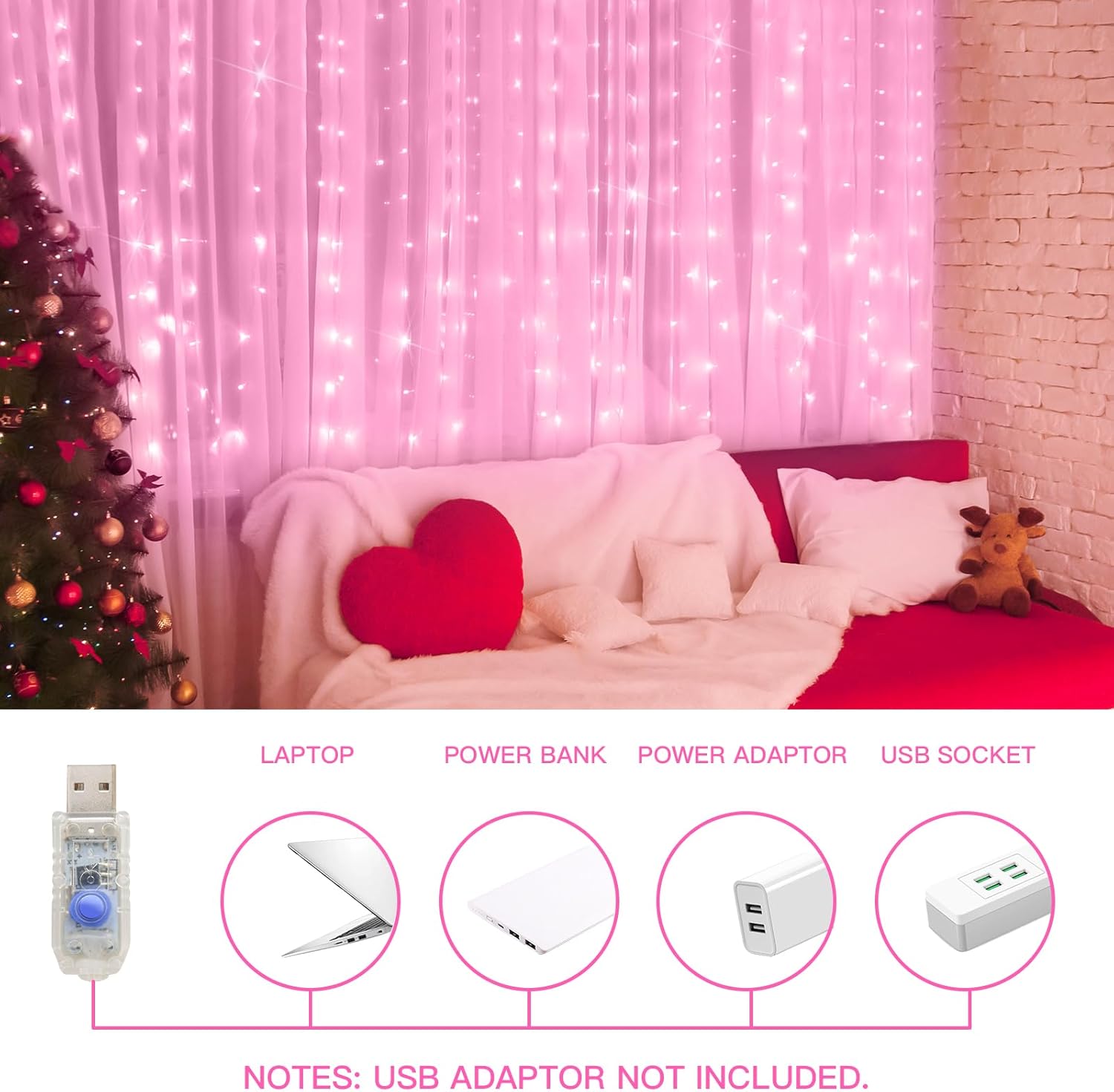 suddus Curtain Lights for Bedroom, 200 Led 6.5ft x 6.5ft Hanging String Lights Outdoor, Fairy